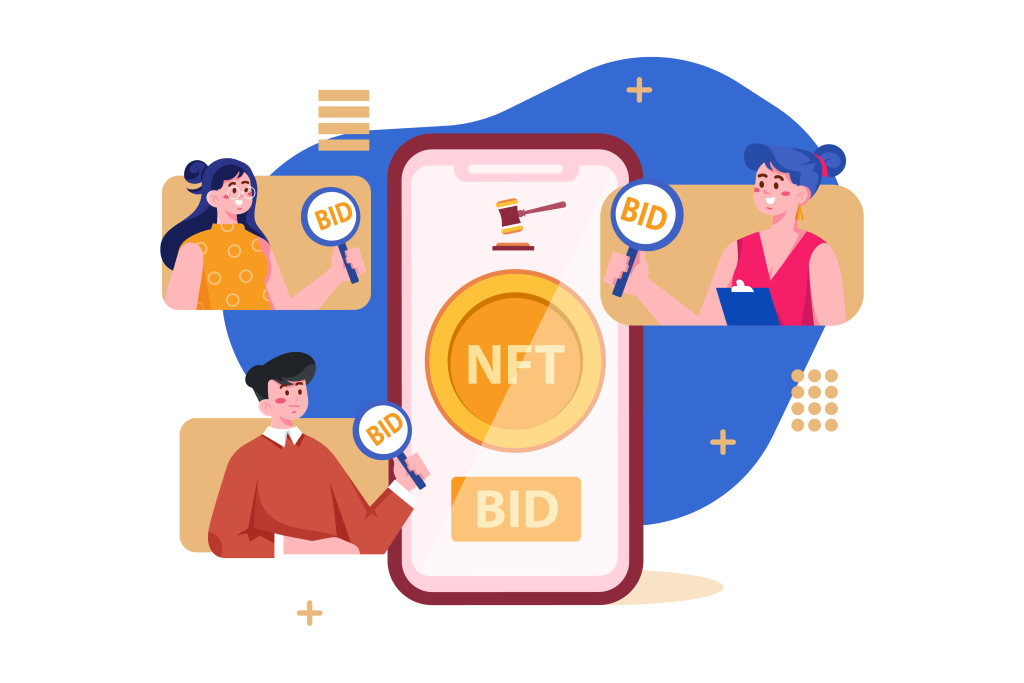 Illustration about NFTs and bidding