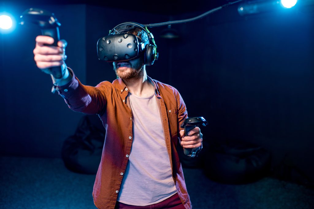 A man playing a virtual reality game